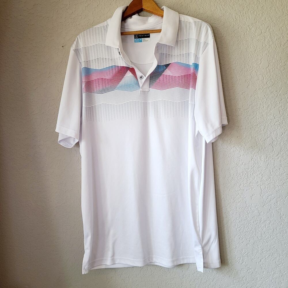 PGA TOUR pro series Golf Polo Shirt Mens XL Ombre Geo High Contrast white‎
